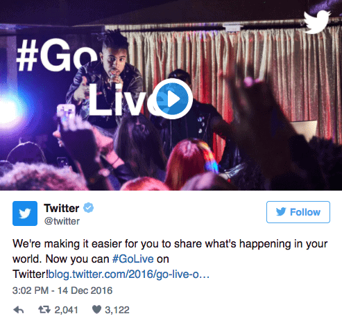 ora disponibile twitter live video